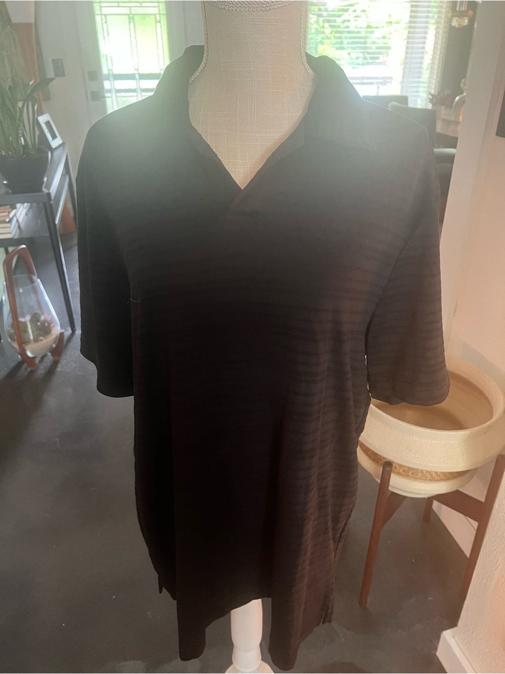 Perry Ellis Black Striped Short-Sleeve Polo